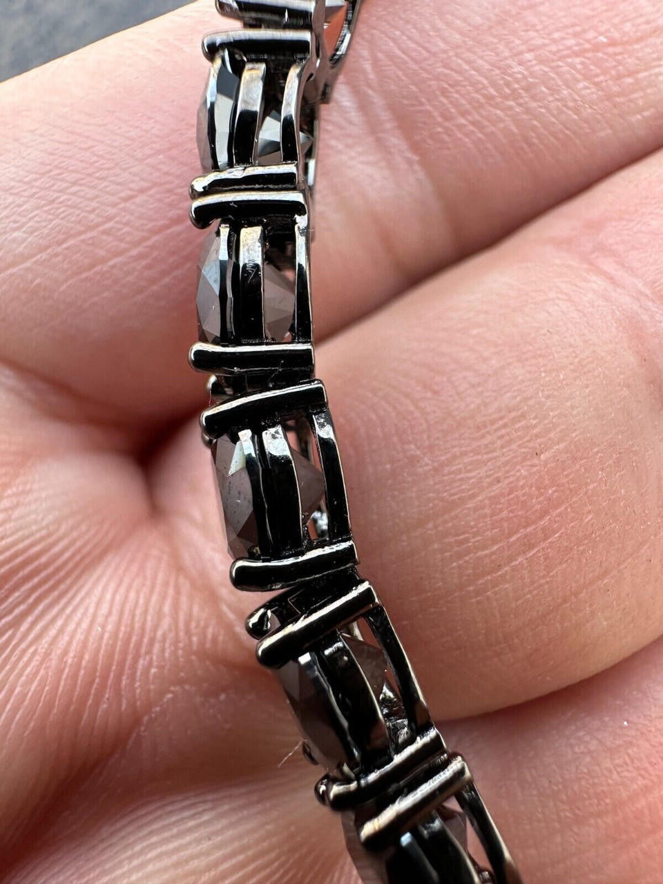 Real Black MOISSANITE 7mm Tennis Bracelet Oxidized Black Rhodium Over 925 Silver