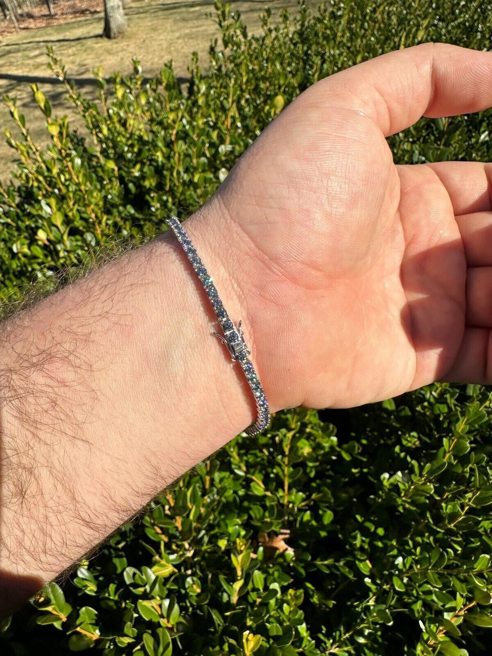 Real Iced Blue Gray MOISSANITE 3mm Tennis Bracelet 925 Silver Pass Diamond Test