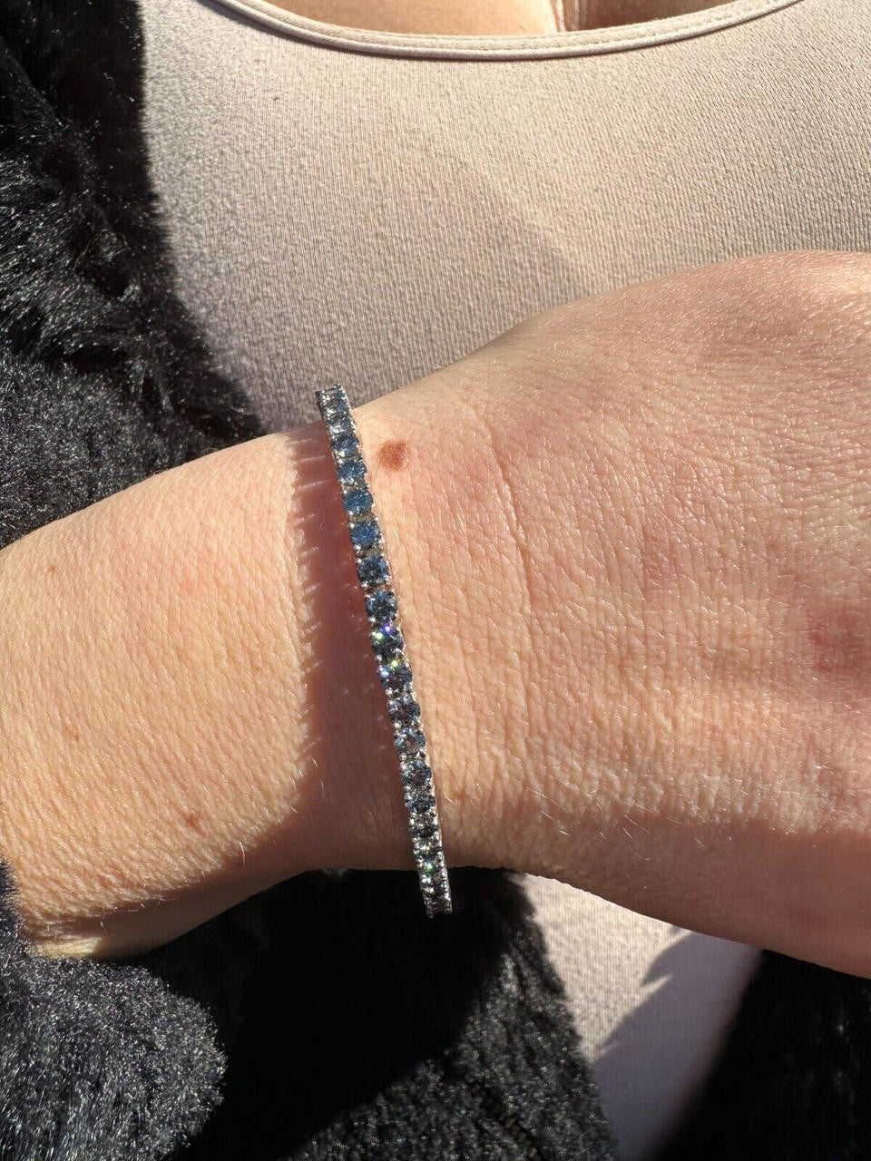 Real Iced Blue Gray MOISSANITE 3mm Tennis Bracelet 925 Silver Pass Diamond Test