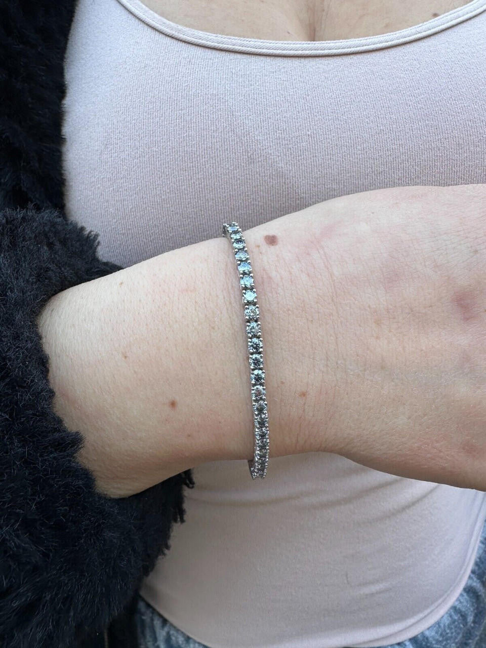 Real Iced Blue Gray MOISSANITE 3mm Tennis Bracelet 925 Silver Pass Diamond Test