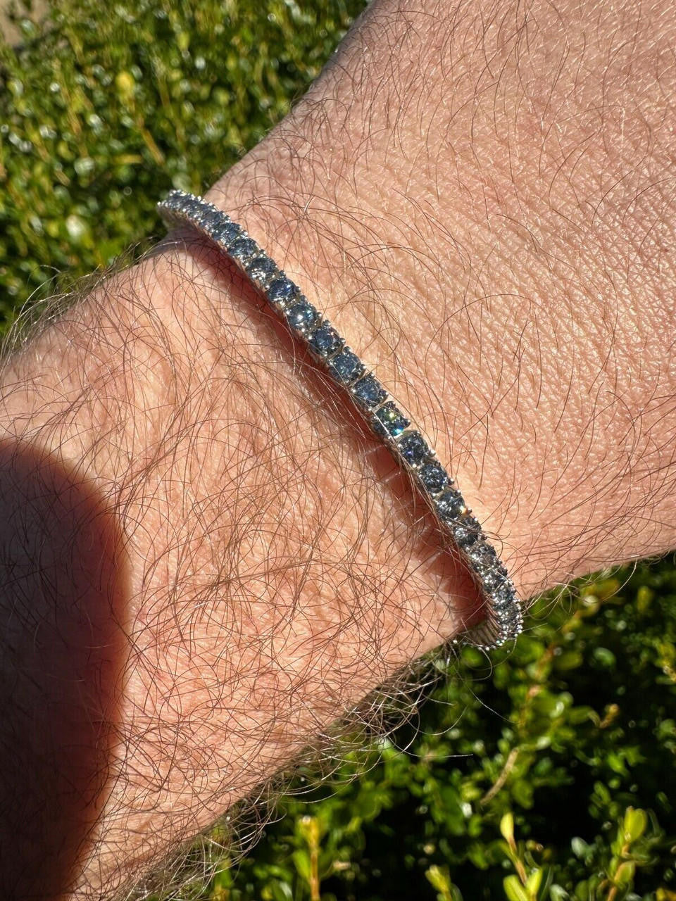 Real Iced Blue Gray MOISSANITE 3mm Tennis Bracelet 925 Silver Pass Diamond Test