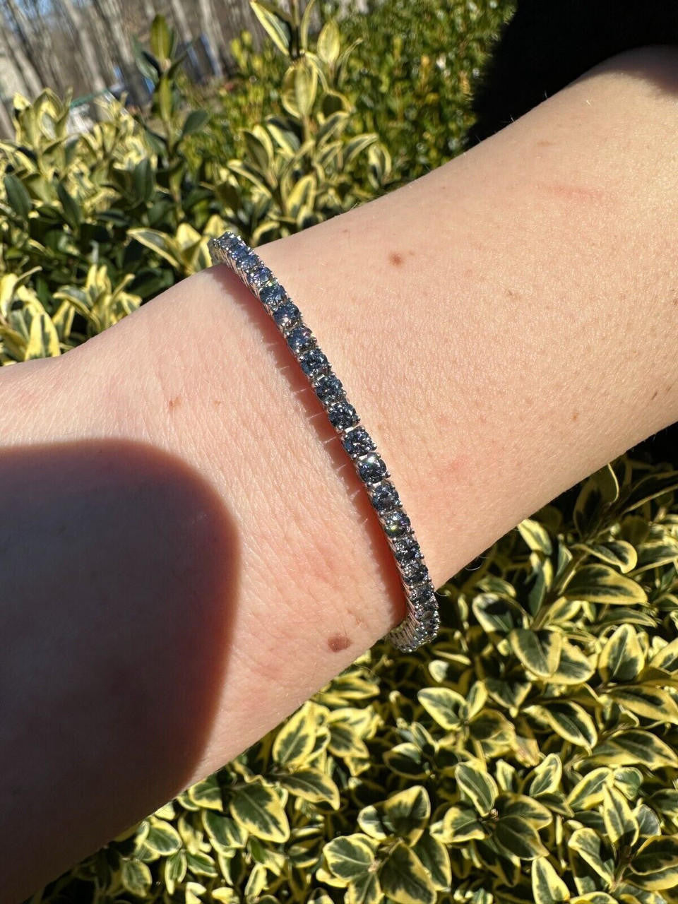 Real Iced Blue Gray MOISSANITE 3mm Tennis Bracelet 925 Silver Pass Diamond Test