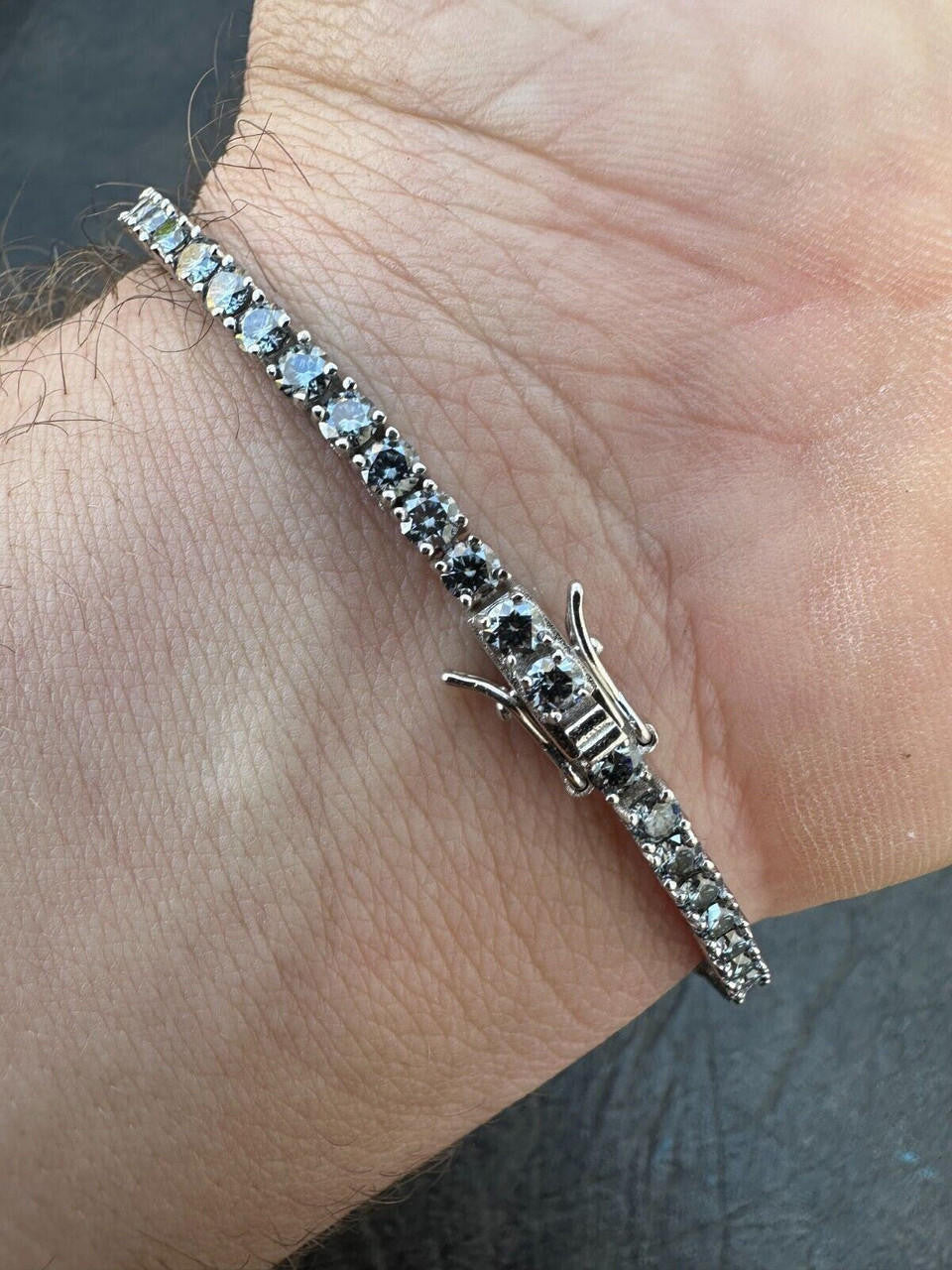 Real Iced Blue Gray MOISSANITE 3mm Tennis Bracelet 925 Silver Pass Diamond Test