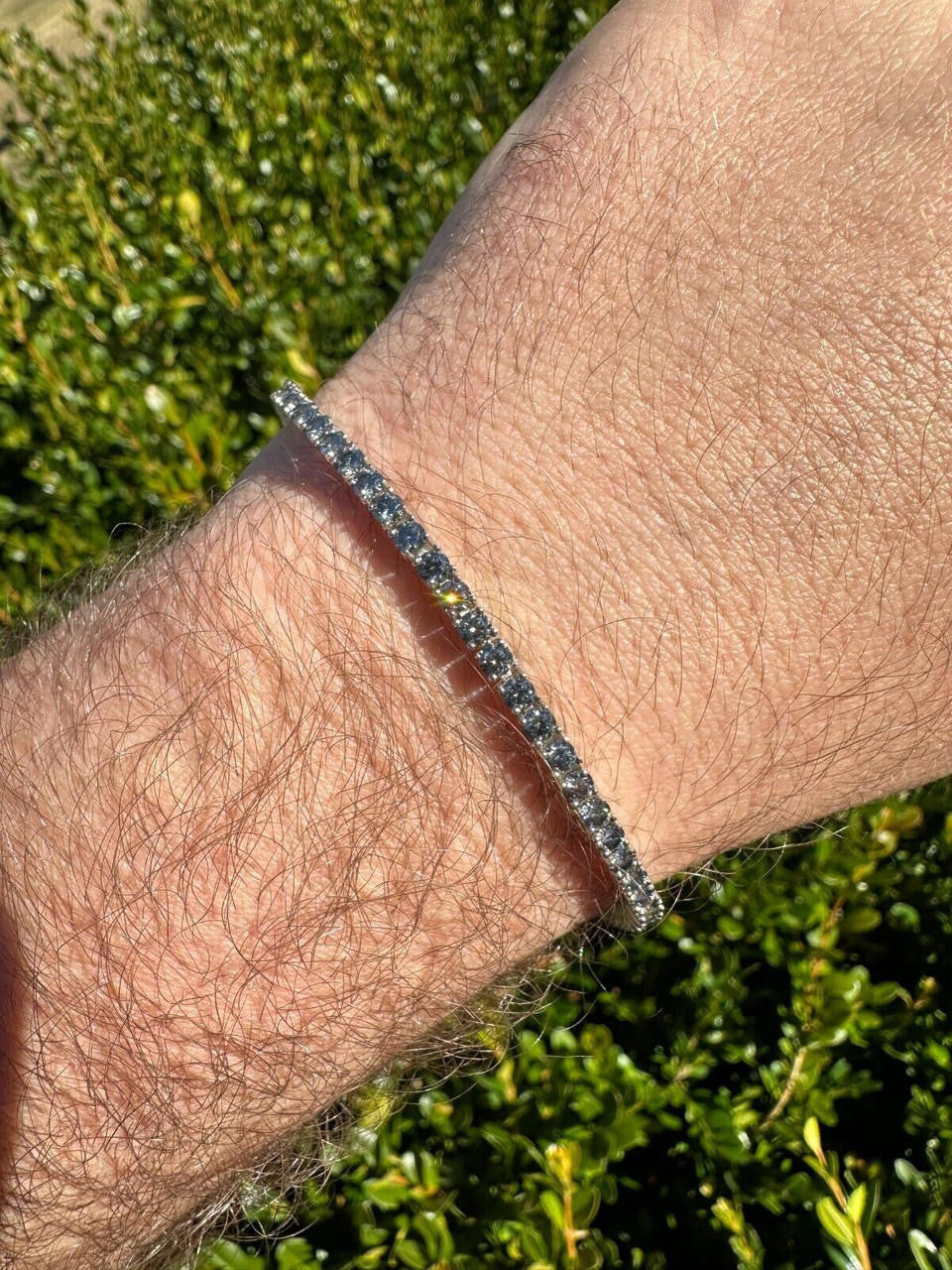 Real Iced Blue Gray MOISSANITE 3mm Tennis Bracelet 925 Silver Pass Diamond Test
