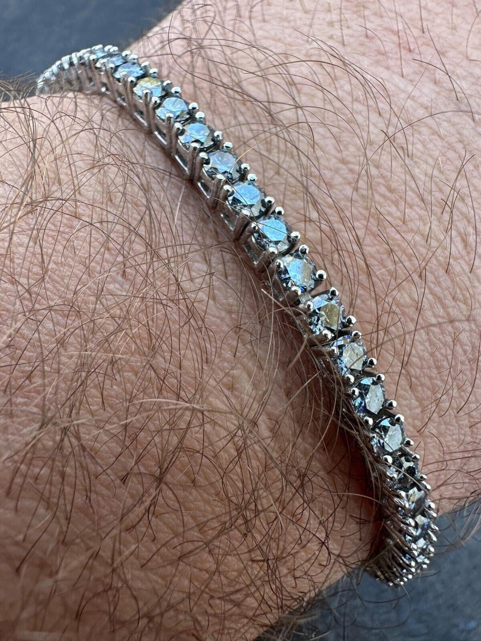 Real Iced Blue Gray MOISSANITE 3mm Tennis Bracelet 925 Silver Pass Diamond Test
