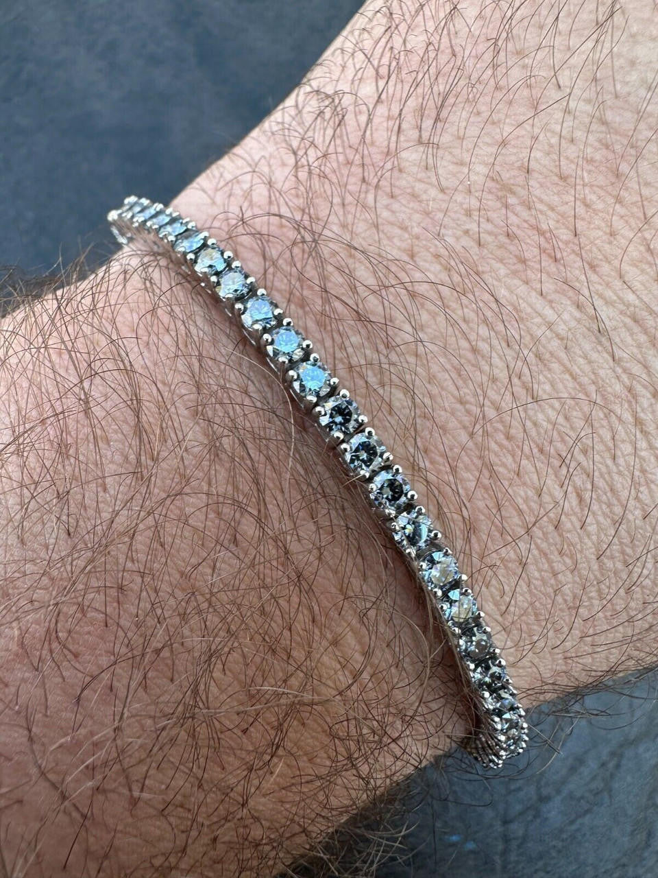 Real Iced Blue Gray MOISSANITE 3mm Tennis Bracelet 925 Silver Pass Diamond Test