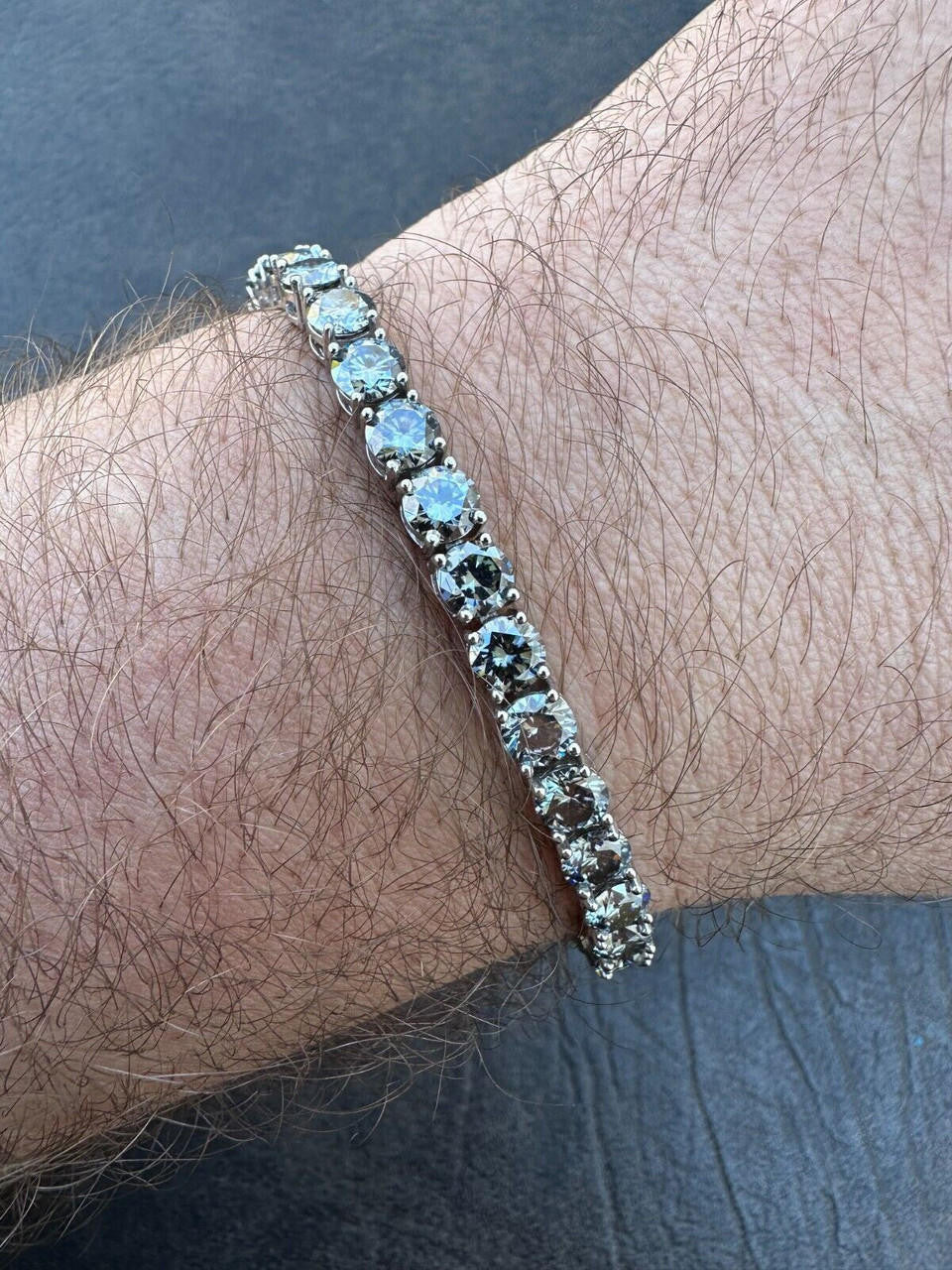 Real Iced Blue Gray MOISSANITE 5mm Tennis Bracelet 925 Silver Pass Diamond Test