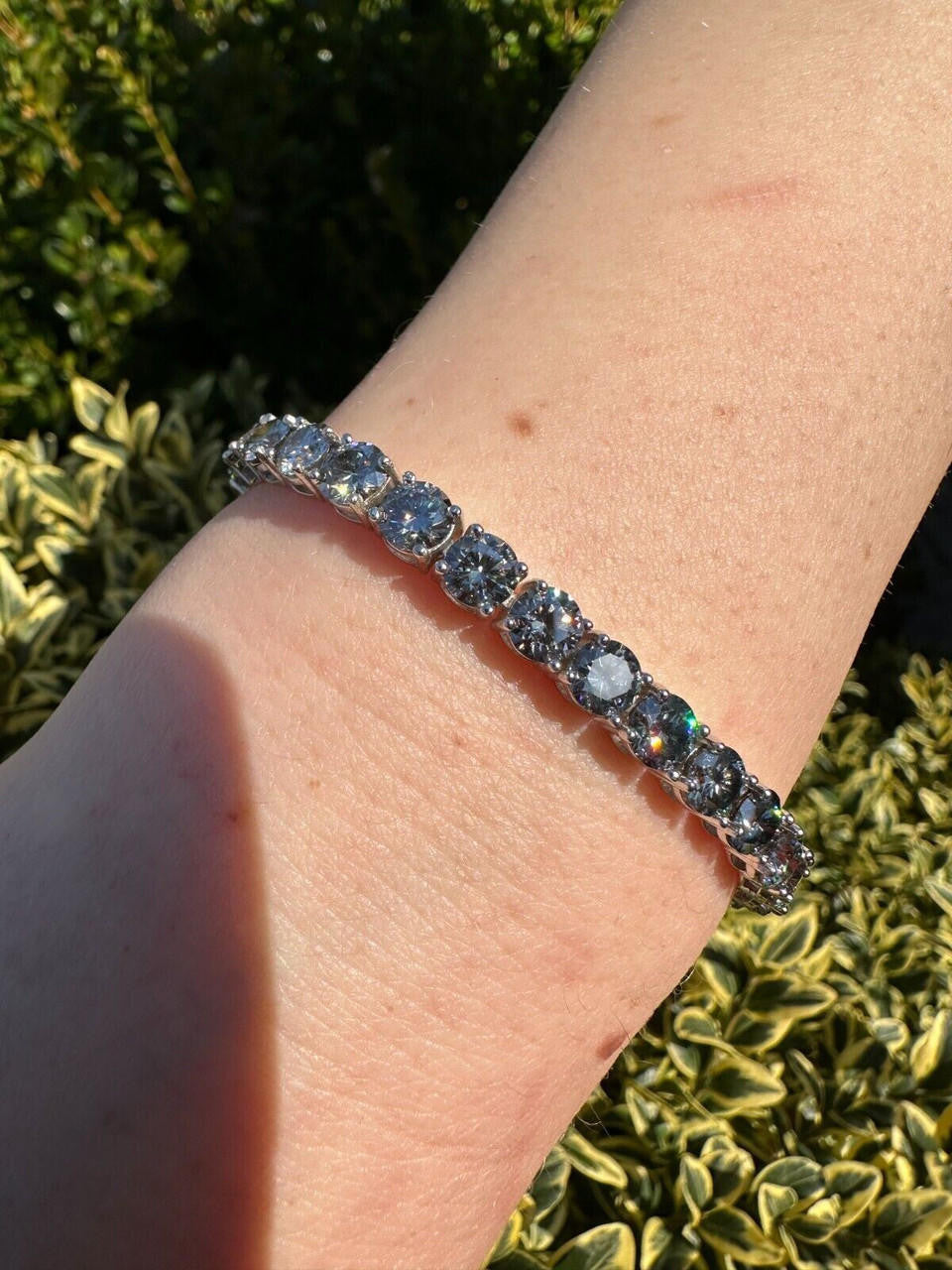 Real Iced Blue Gray MOISSANITE 5mm Tennis Bracelet 925 Silver Pass Diamond Test