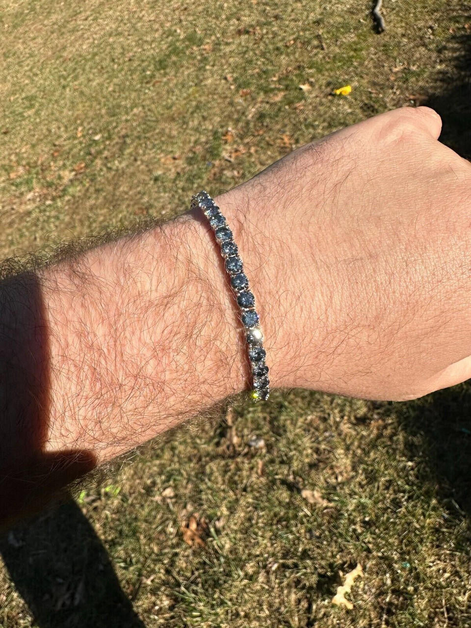 Real Iced Blue Gray MOISSANITE 5mm Tennis Bracelet 925 Silver Pass Diamond Test