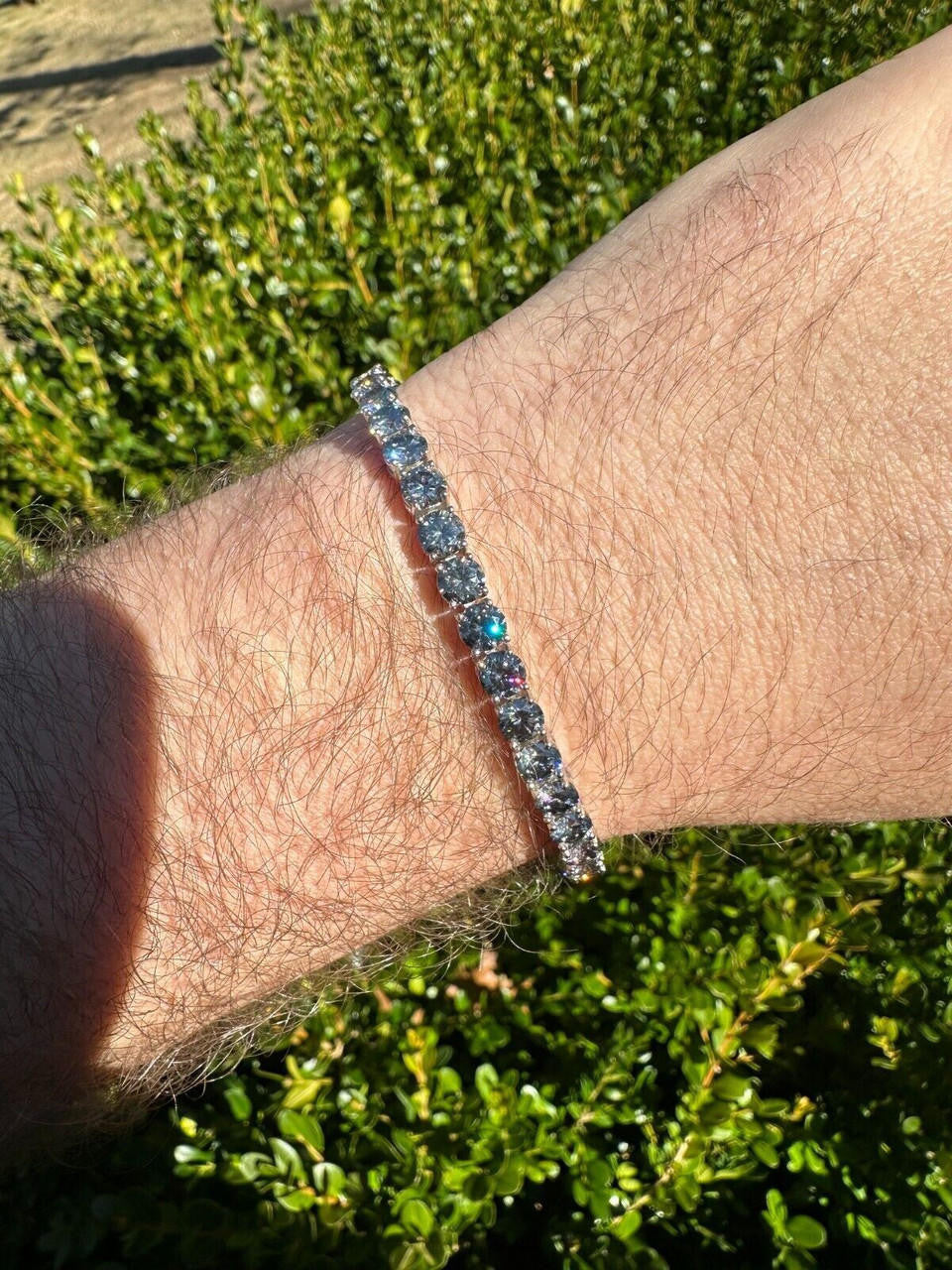 Real Iced Blue Gray MOISSANITE 5mm Tennis Bracelet 925 Silver Pass Diamond Test