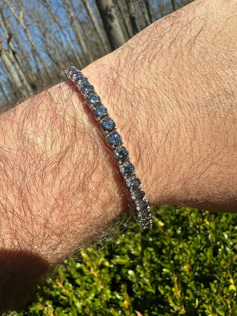 Real Iced Blue Gray MOISSANITE 5mm Tennis Bracelet 925 Silver Pass Diamond Test