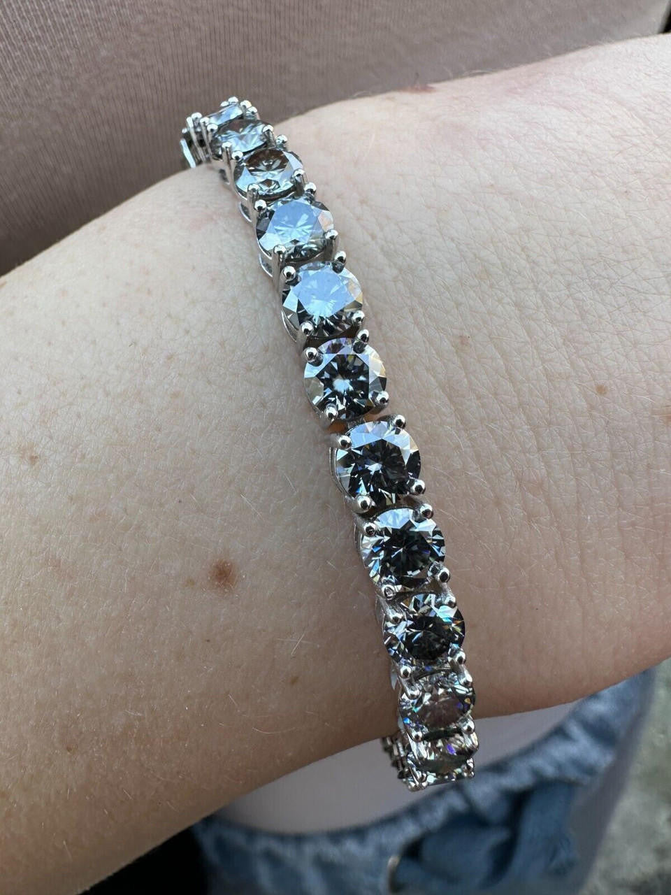 Real Iced Blue Gray MOISSANITE 5mm Tennis Bracelet 925 Silver Pass Diamond Test