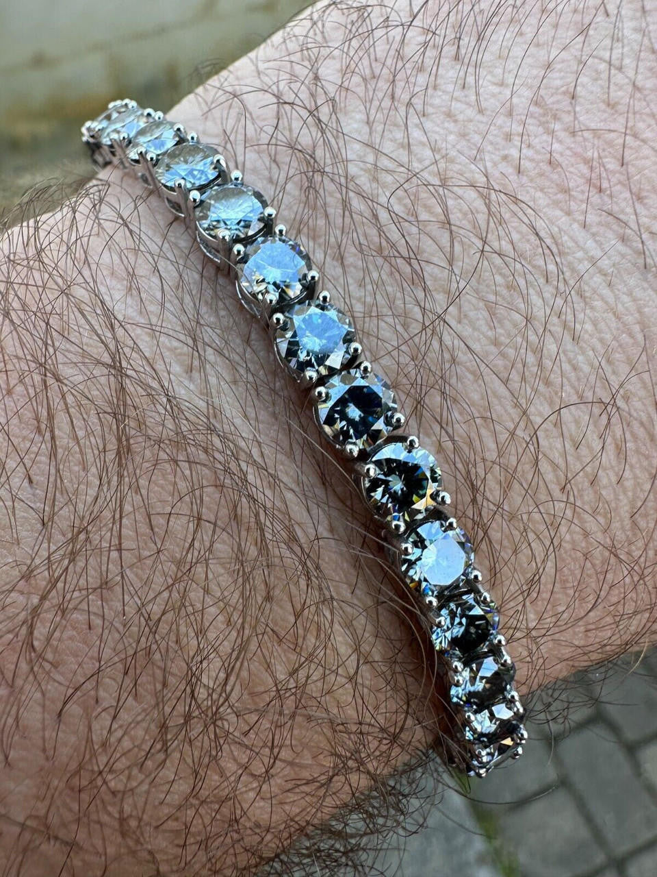 Real Iced Blue Gray MOISSANITE 5mm Tennis Bracelet 925 Silver Pass Diamond Test