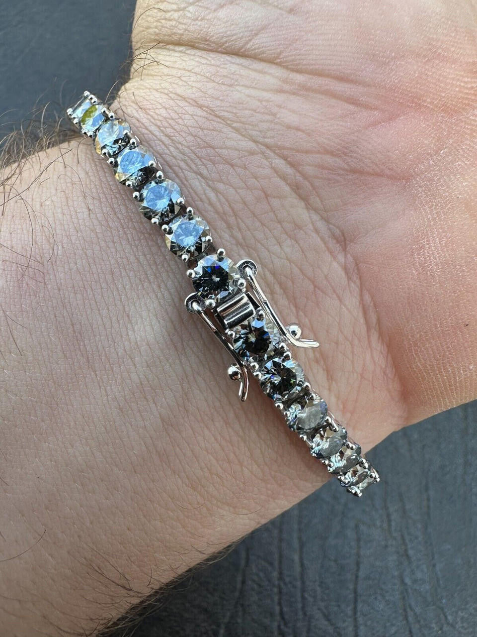 Real Iced Blue Gray MOISSANITE 5mm Tennis Bracelet 925 Silver Pass Diamond Test