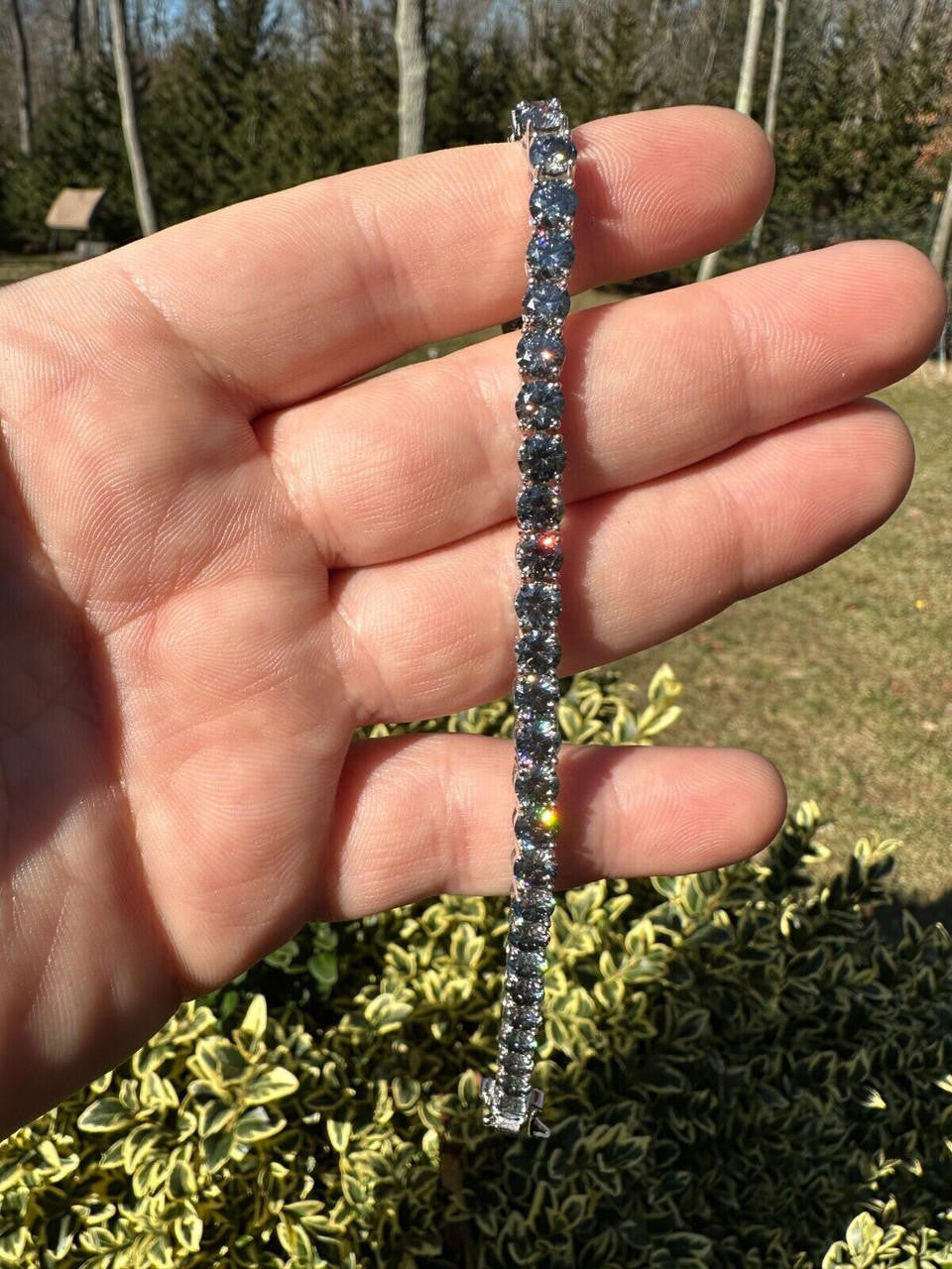 Real Iced Blue Gray MOISSANITE 5mm Tennis Bracelet 925 Silver Pass Diamond Test