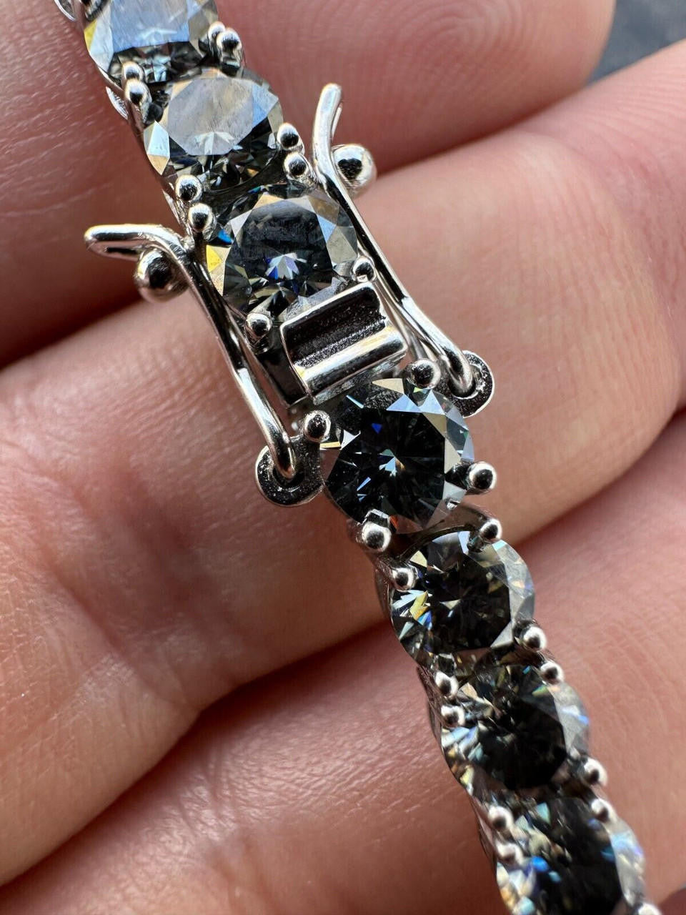 Real Iced Blue Gray MOISSANITE 5mm Tennis Bracelet 925 Silver Pass Diamond Test