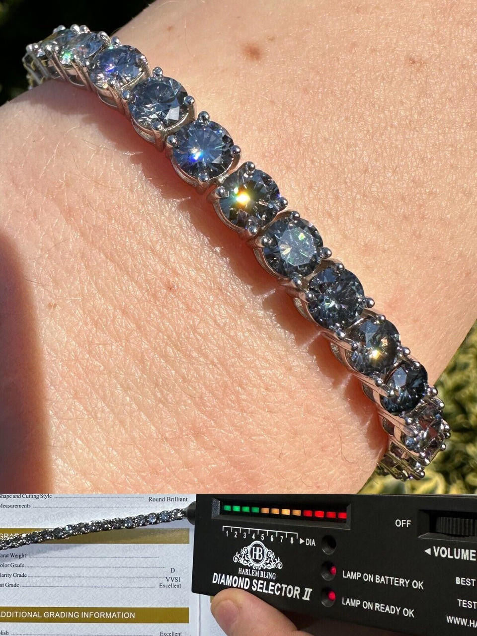 Real Iced Blue Gray MOISSANITE 5mm Tennis Bracelet 925 Silver Pass Diamond Test