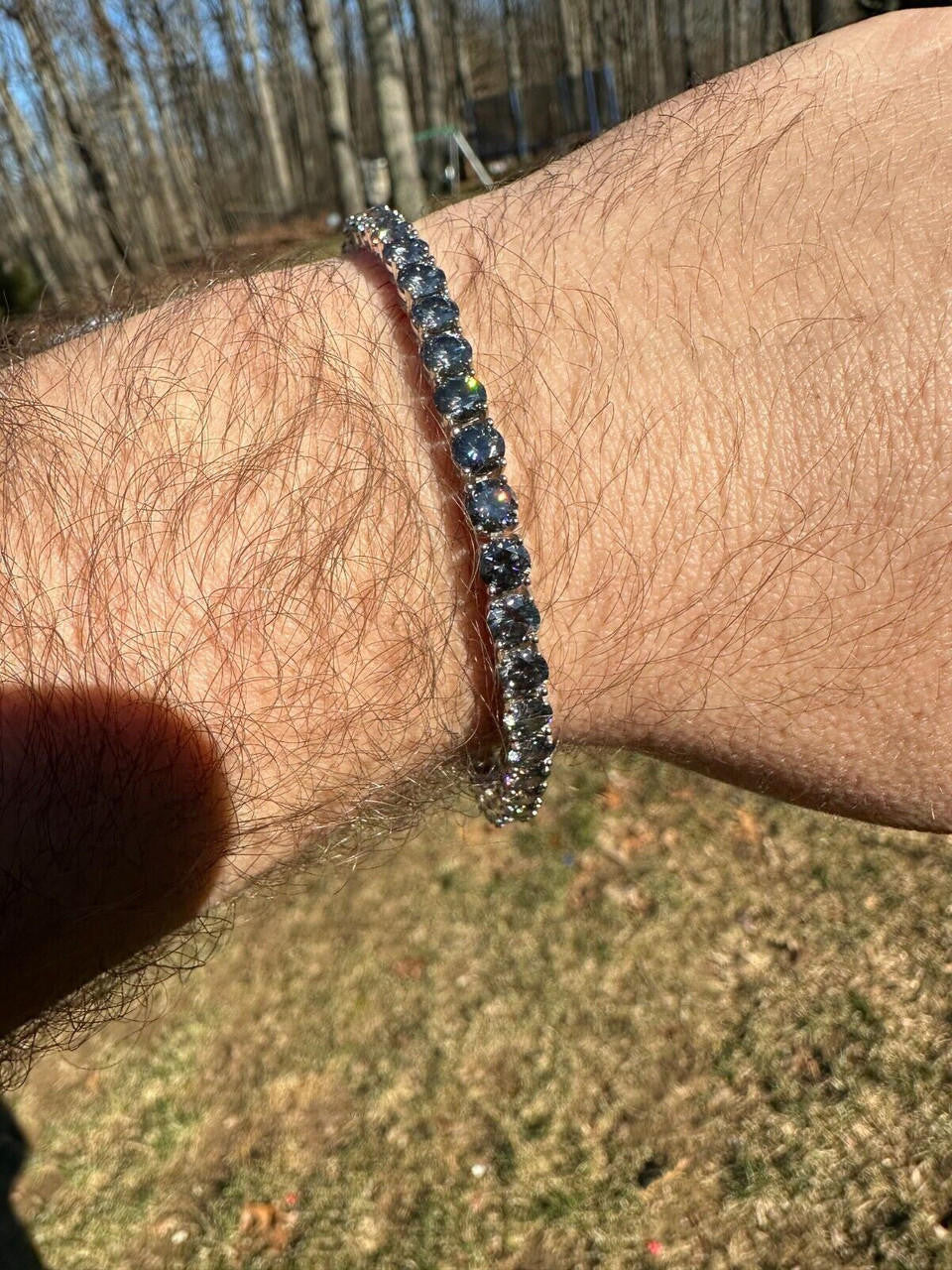 Real Iced Blue Gray MOISSANITE 5mm Tennis Bracelet 925 Silver Pass Diamond Test