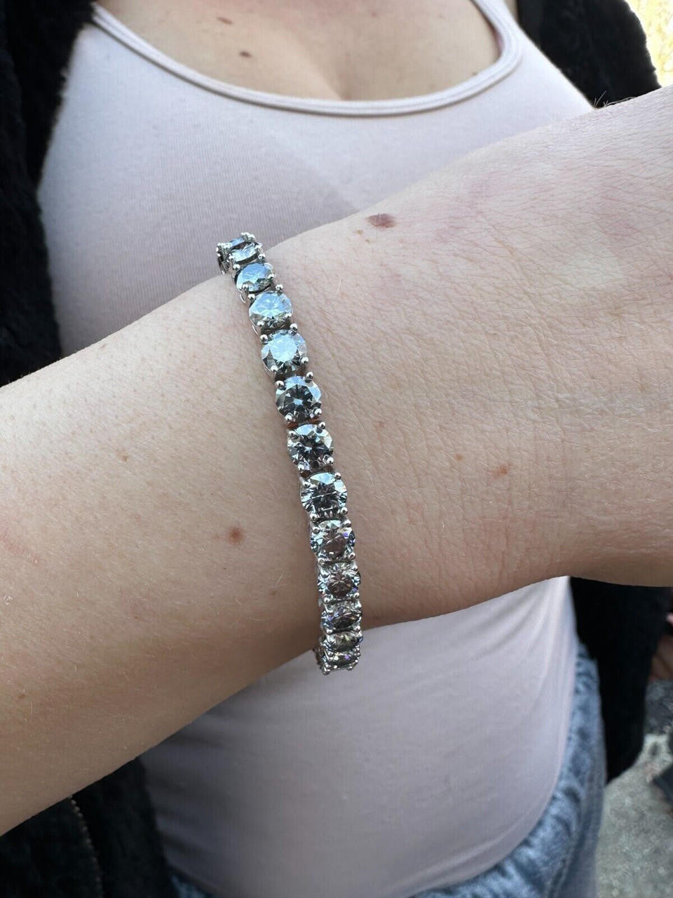 Real Iced Blue Gray MOISSANITE 5mm Tennis Bracelet 925 Silver Pass Diamond Test