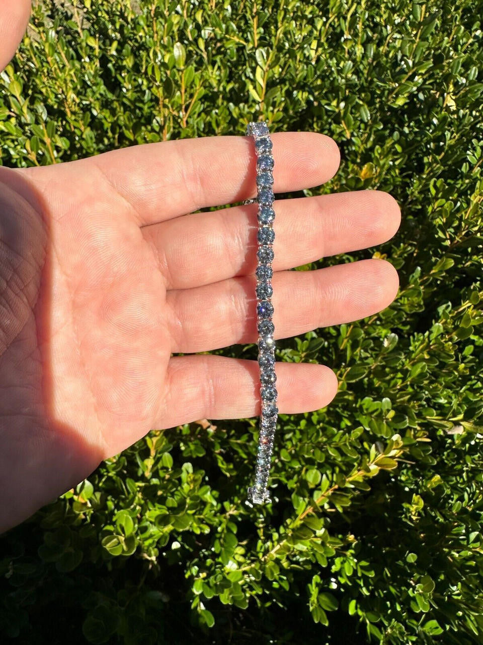 Real Iced Blue Gray MOISSANITE 5mm Tennis Bracelet 925 Silver Pass Diamond Test