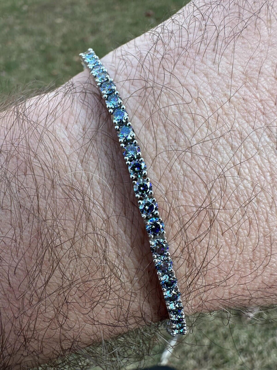 Real Iced Blue MOISSANITE 3mm Tennis Bracelet 925 Silver Pass Diamond Tester