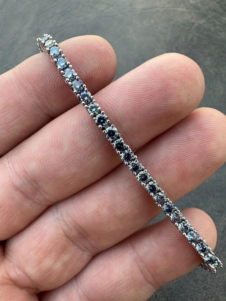 Real Iced Blue MOISSANITE 3mm Tennis Bracelet 925 Silver Pass Diamond Tester