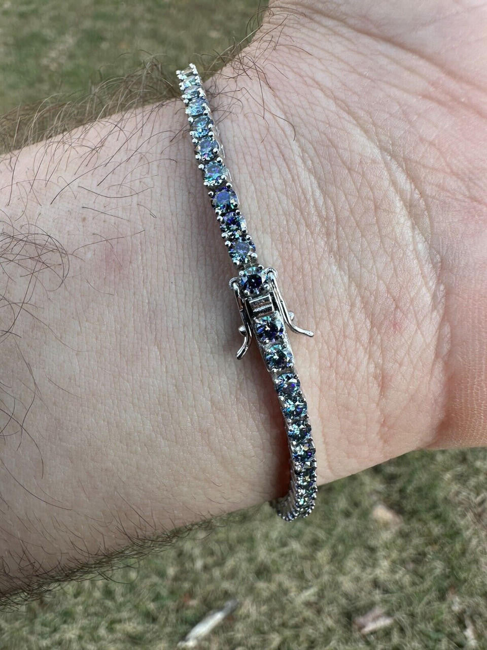 Real Iced Blue MOISSANITE 3mm Tennis Bracelet 925 Silver Pass Diamond Tester