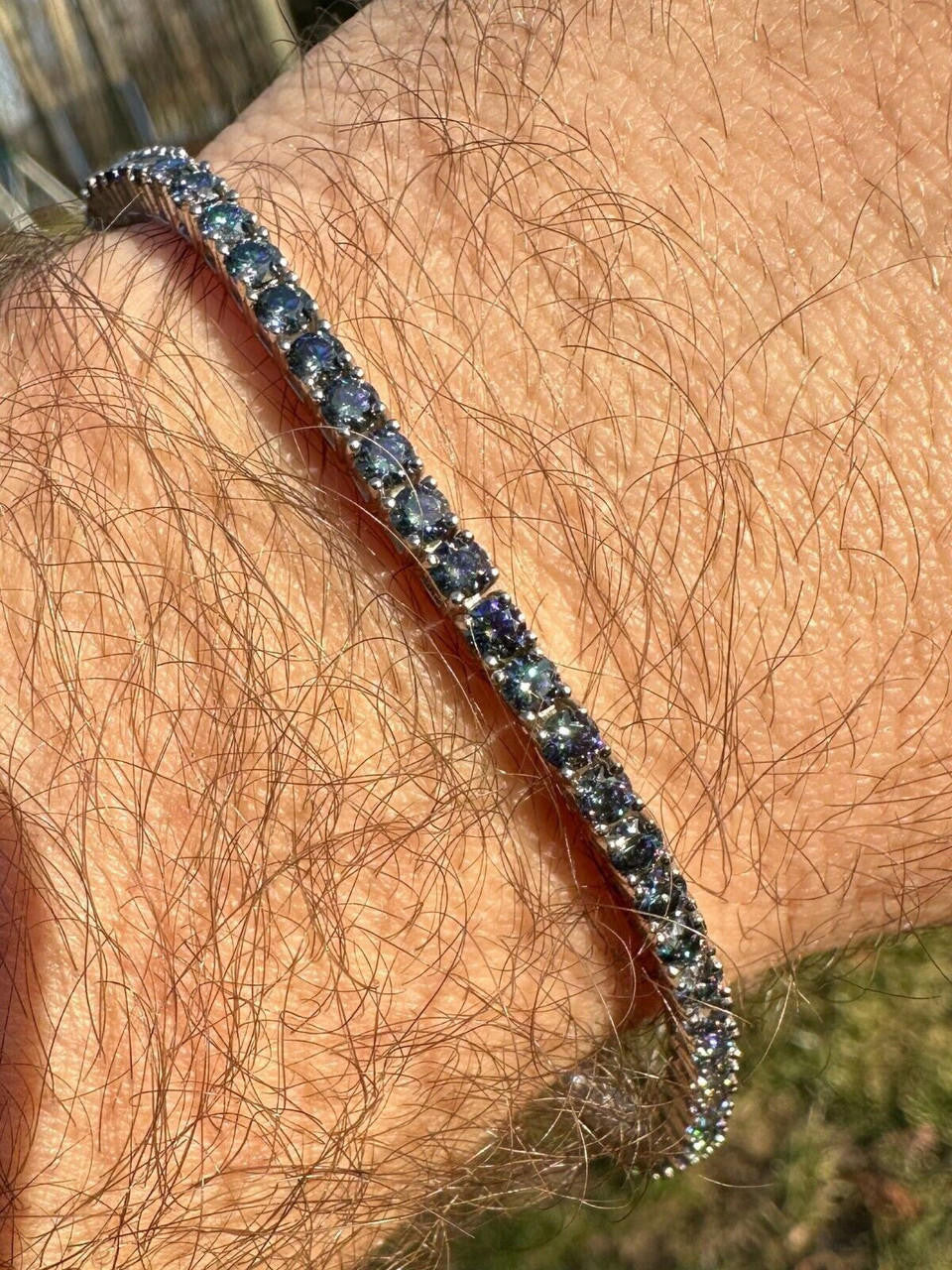 Real Iced Blue MOISSANITE 3mm Tennis Bracelet 925 Silver Pass Diamond Tester