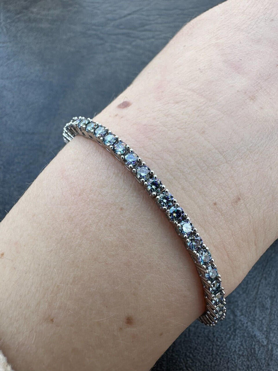 Real Iced Blue MOISSANITE 3mm Tennis Bracelet 925 Silver Pass Diamond Tester