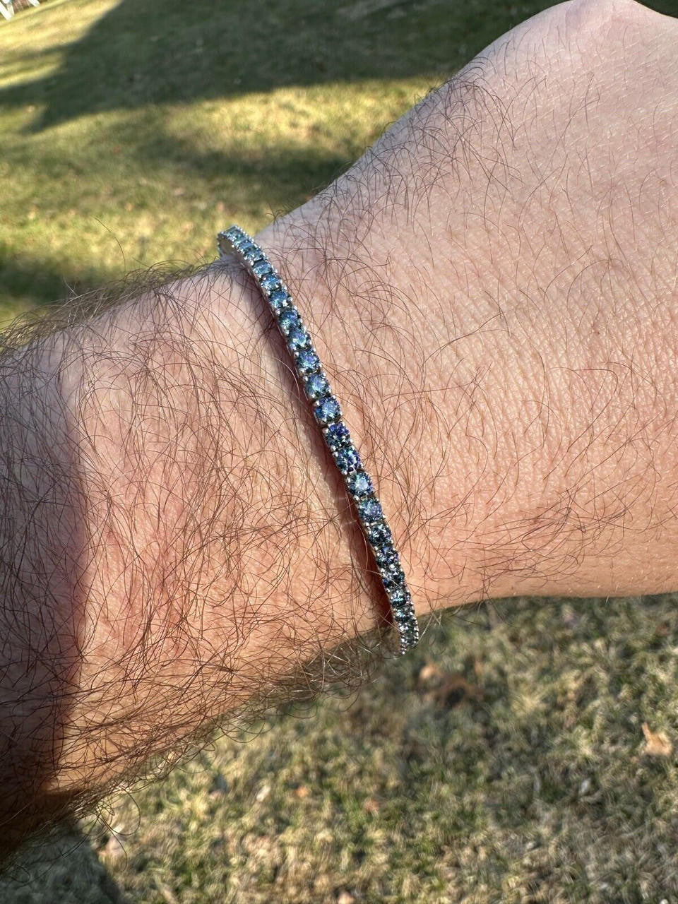 Real Iced Blue MOISSANITE 3mm Tennis Bracelet 925 Silver Pass Diamond Tester