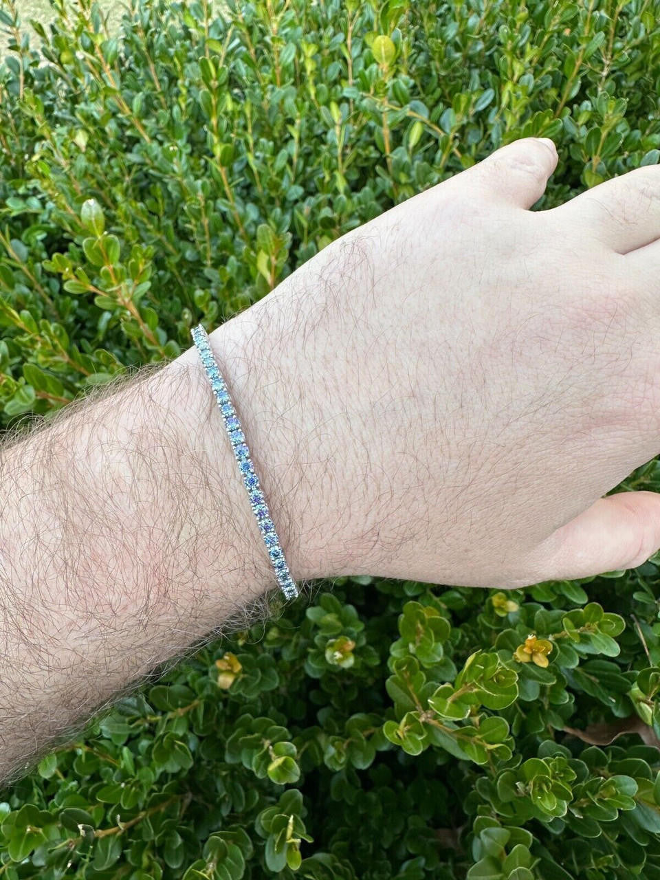 Real Iced Blue MOISSANITE 3mm Tennis Bracelet 925 Silver Pass Diamond Tester