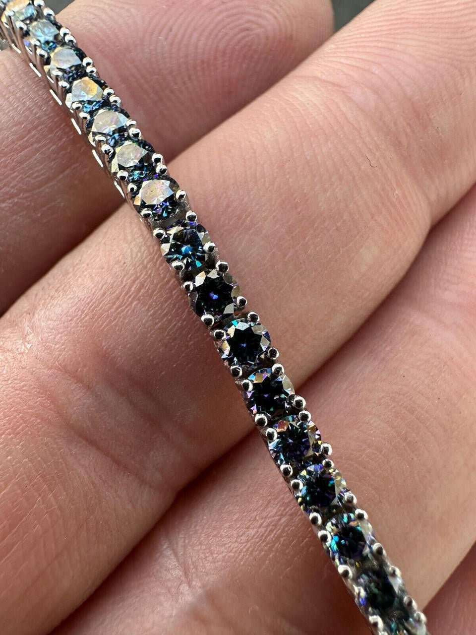 Real Iced Blue MOISSANITE 3mm Tennis Bracelet 925 Silver Pass Diamond Tester