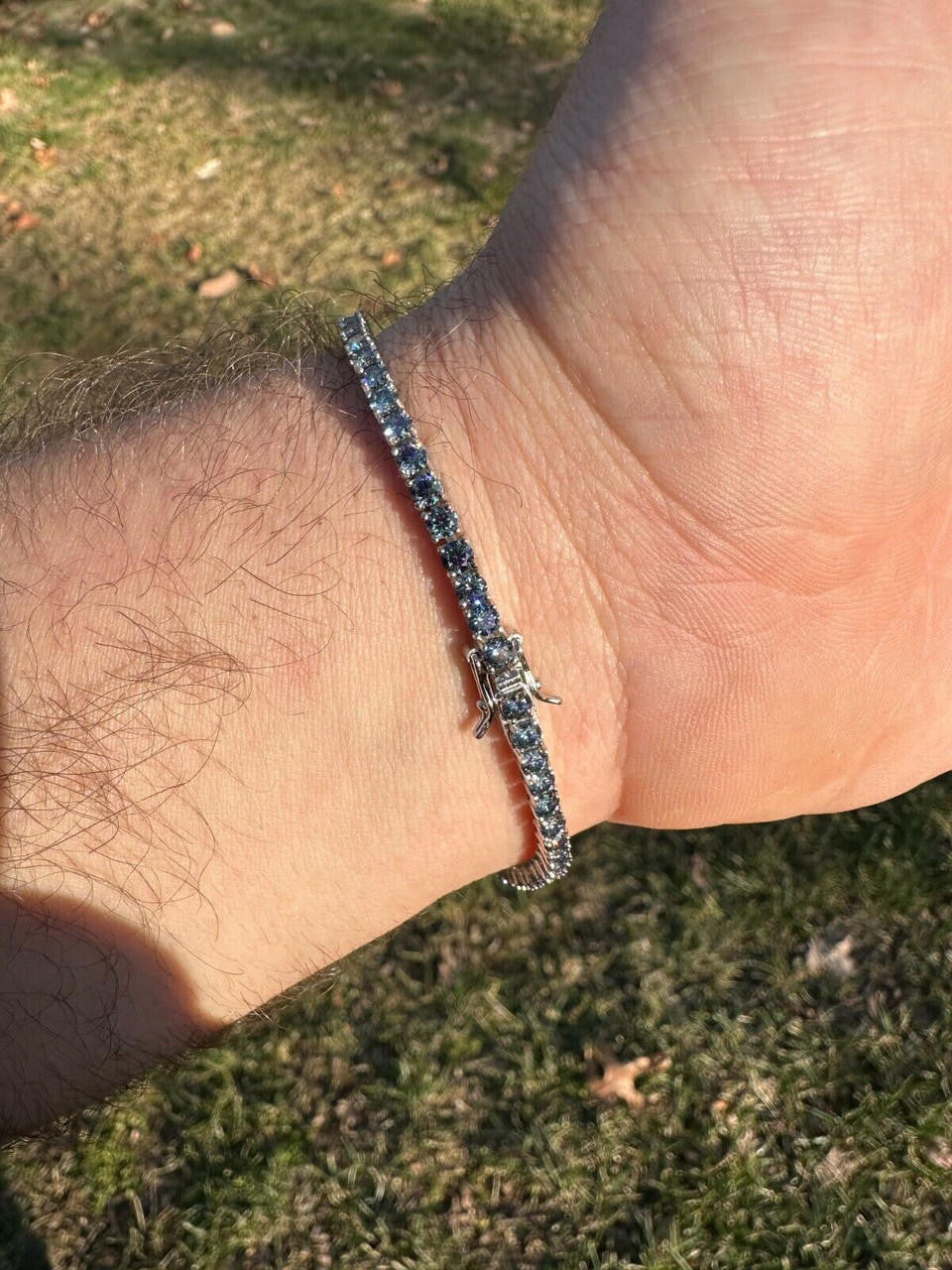 Real Iced Blue MOISSANITE 3mm Tennis Bracelet 925 Silver Pass Diamond Tester