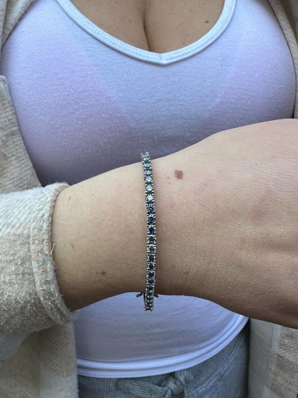 Real Iced Blue MOISSANITE 3mm Tennis Bracelet 925 Silver Pass Diamond Tester
