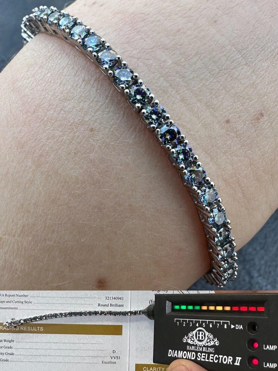 Real Iced Blue MOISSANITE 3mm Tennis Bracelet 925 Silver Pass Diamond Tester