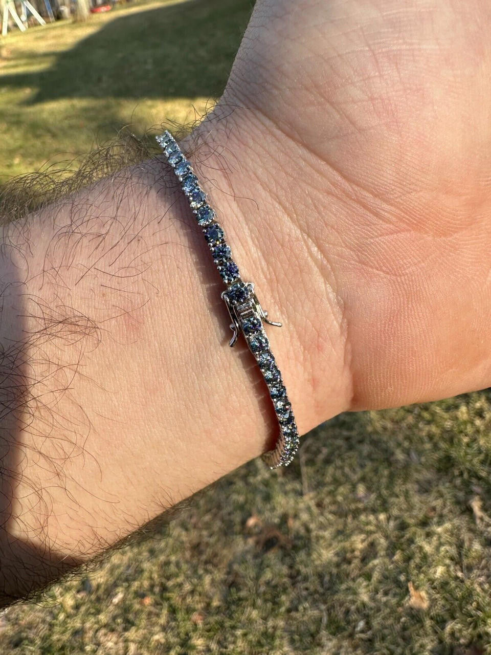 Real Iced Blue MOISSANITE 3mm Tennis Bracelet 925 Silver Pass Diamond Tester