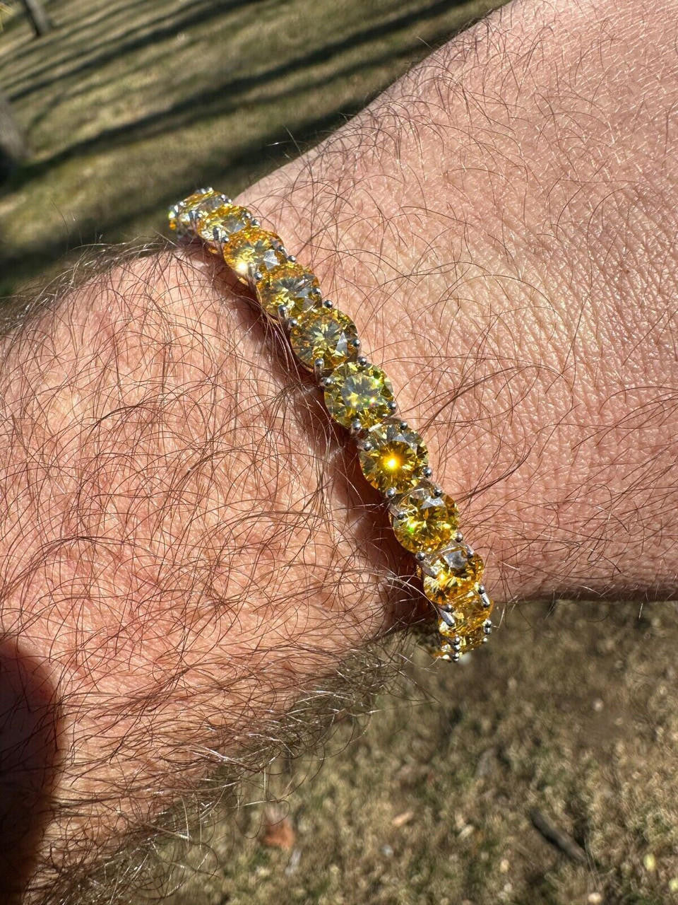 Real Iced Canary Yellow MOISSANITE 7mm Tennis Bracelet 925 Silver Diamond Tester