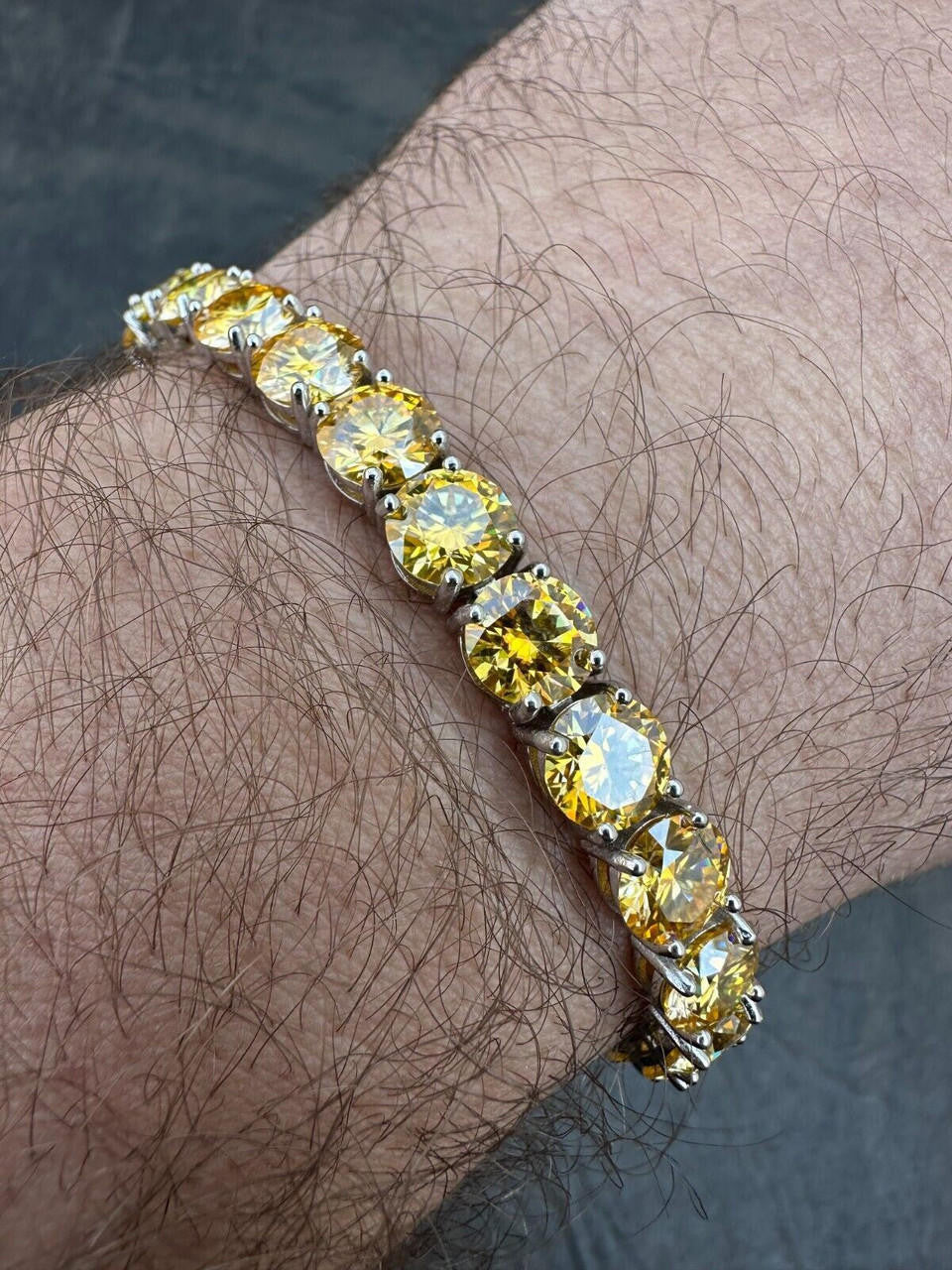Real Iced Canary Yellow MOISSANITE 7mm Tennis Bracelet 925 Silver Diamond Tester