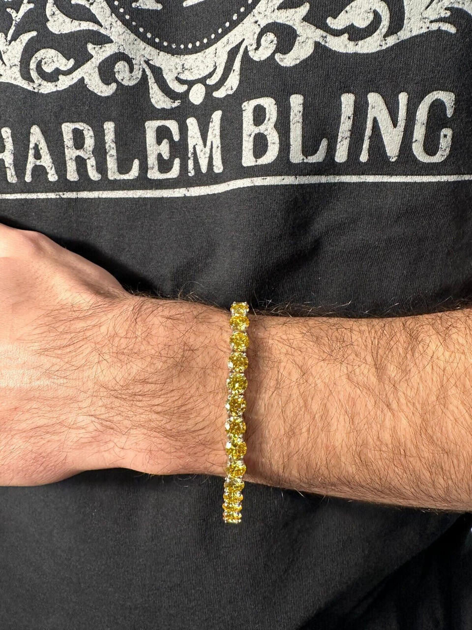 Real Iced Canary Yellow MOISSANITE 7mm Tennis Bracelet 925 Silver Diamond Tester