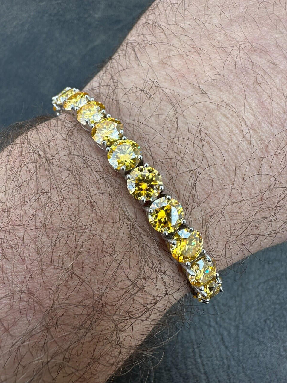 Real Iced Canary Yellow MOISSANITE 7mm Tennis Bracelet 925 Silver Diamond Tester