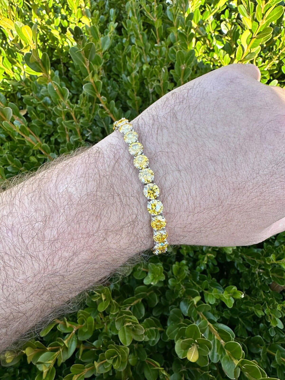 Real Iced Canary Yellow MOISSANITE 7mm Tennis Bracelet 925 Silver Diamond Tester