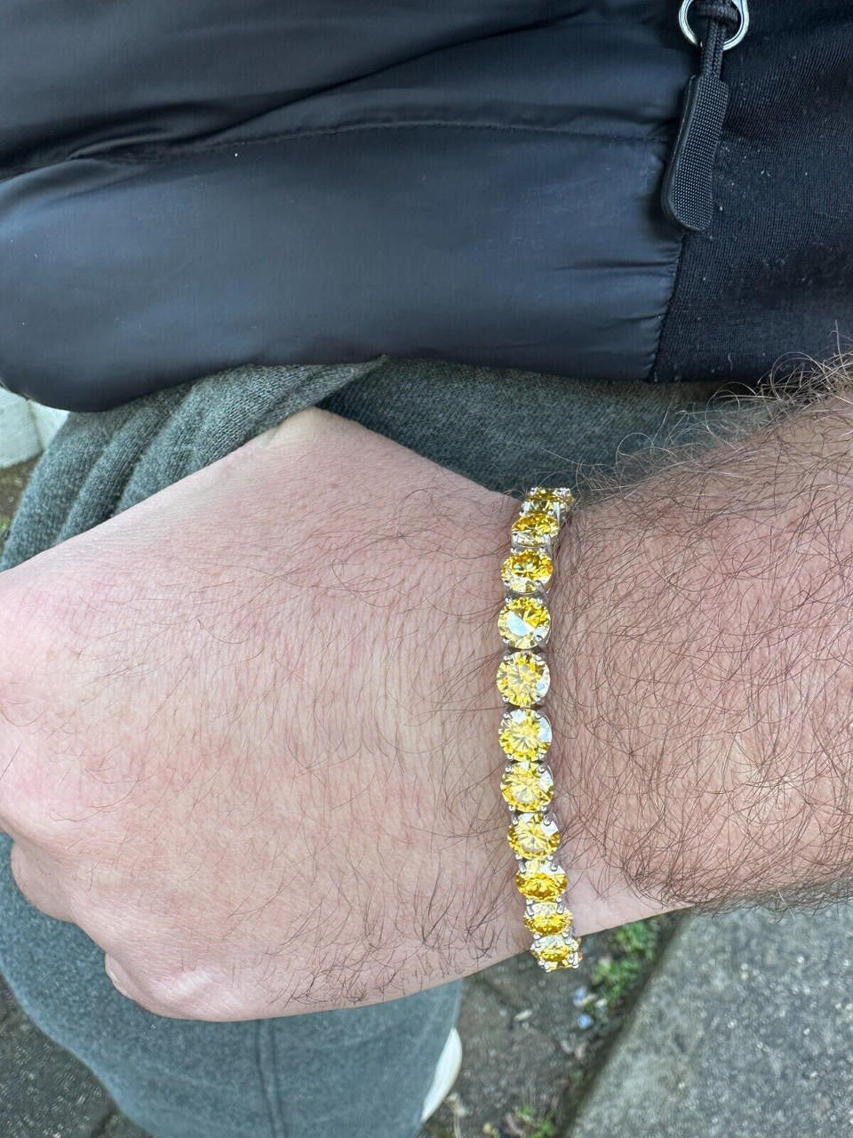 Real Iced Canary Yellow MOISSANITE 7mm Tennis Bracelet 925 Silver Diamond Tester