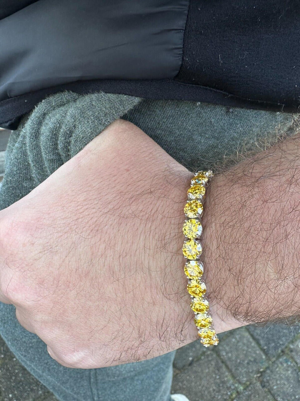 Real Iced Canary Yellow MOISSANITE 7mm Tennis Bracelet 925 Silver Diamond Tester
