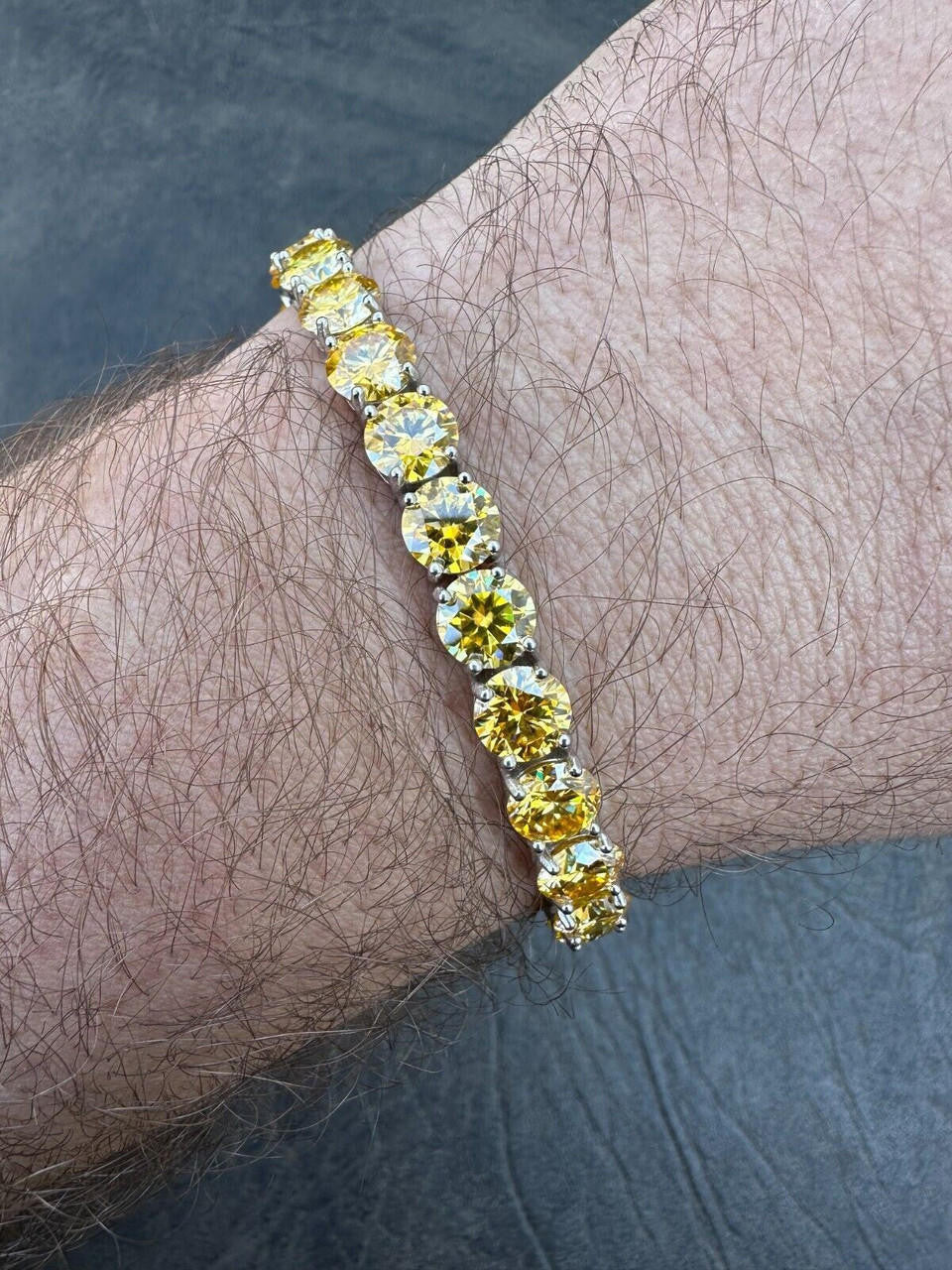 Real Iced Canary Yellow MOISSANITE 7mm Tennis Bracelet 925 Silver Diamond Tester
