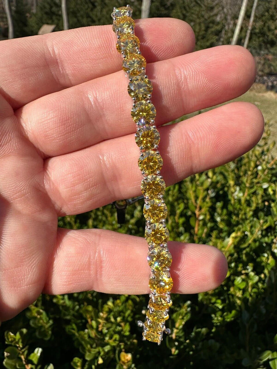 Real Iced Canary Yellow MOISSANITE 7mm Tennis Bracelet 925 Silver Diamond Tester