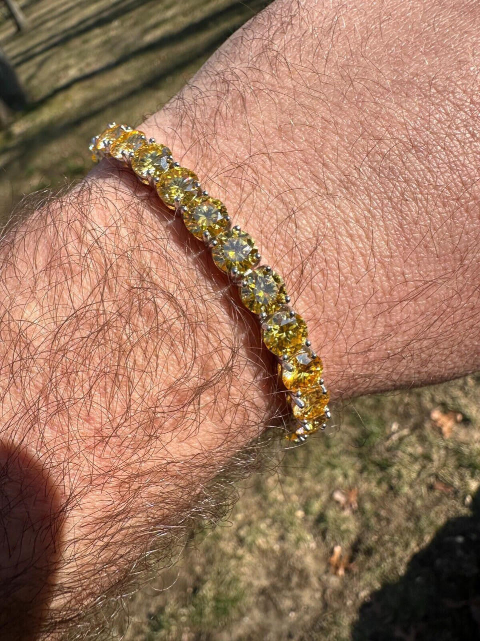 Real Iced Canary Yellow MOISSANITE 7mm Tennis Bracelet 925 Silver Diamond Tester