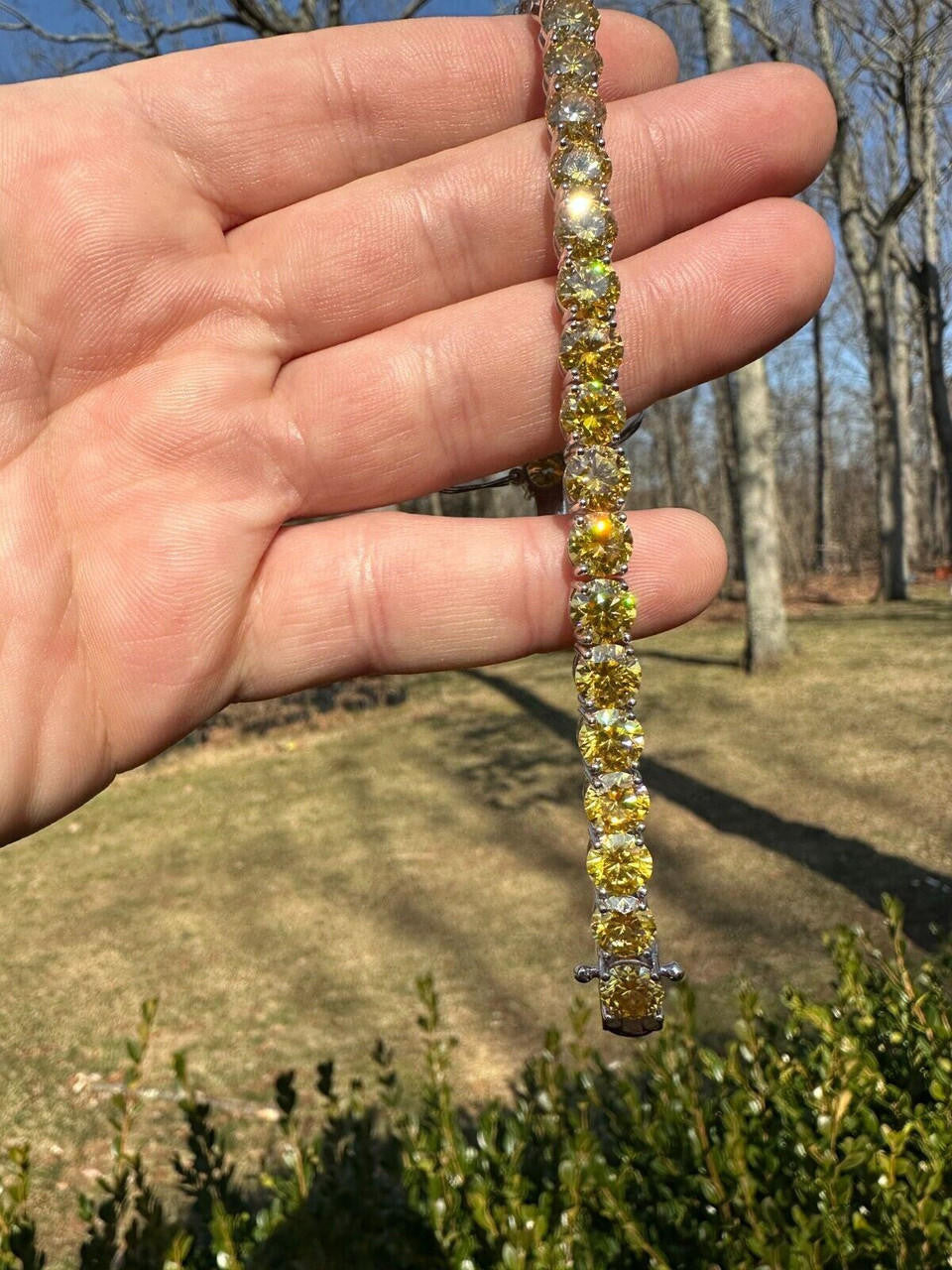 Real Iced Canary Yellow MOISSANITE 7mm Tennis Bracelet 925 Silver Diamond Tester
