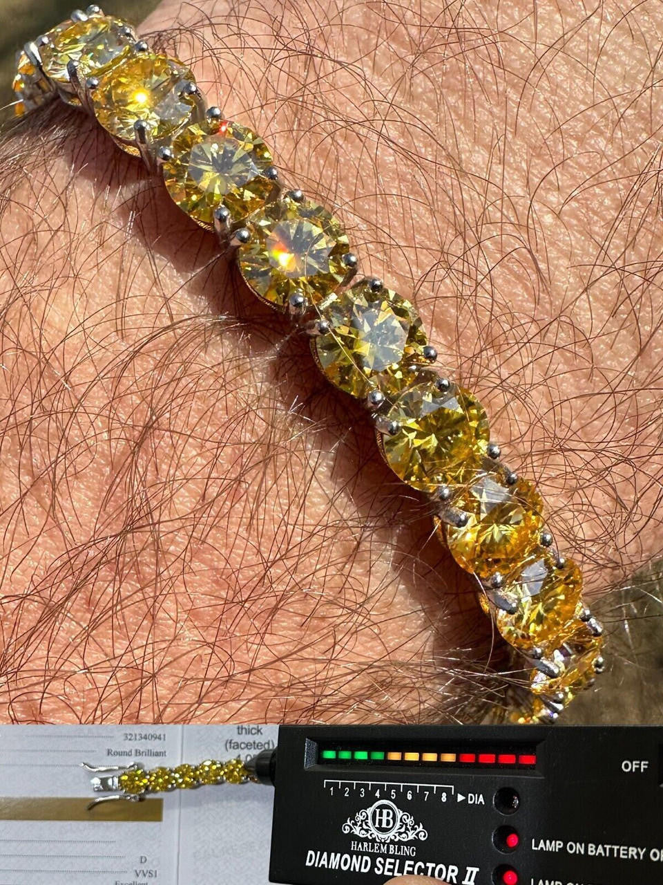 Real Iced Canary Yellow MOISSANITE 7mm Tennis Bracelet 925 Silver Diamond Tester