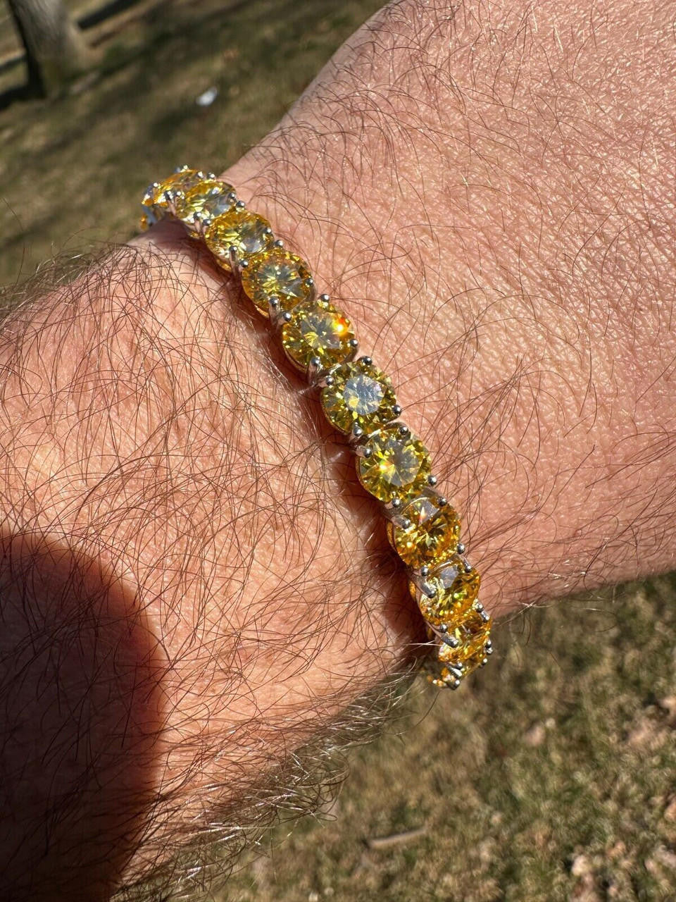Real Iced Canary Yellow MOISSANITE 7mm Tennis Bracelet 925 Silver Diamond Tester