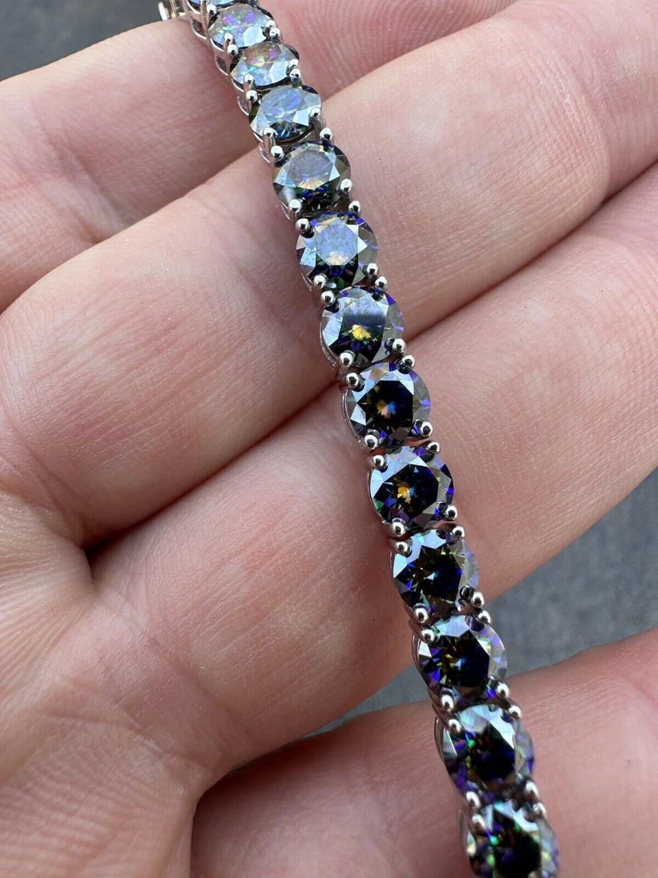 Real Iced Dark Blue MOISSANITE 5mm Tennis Bracelet 925 Silver Pass Diamond Test